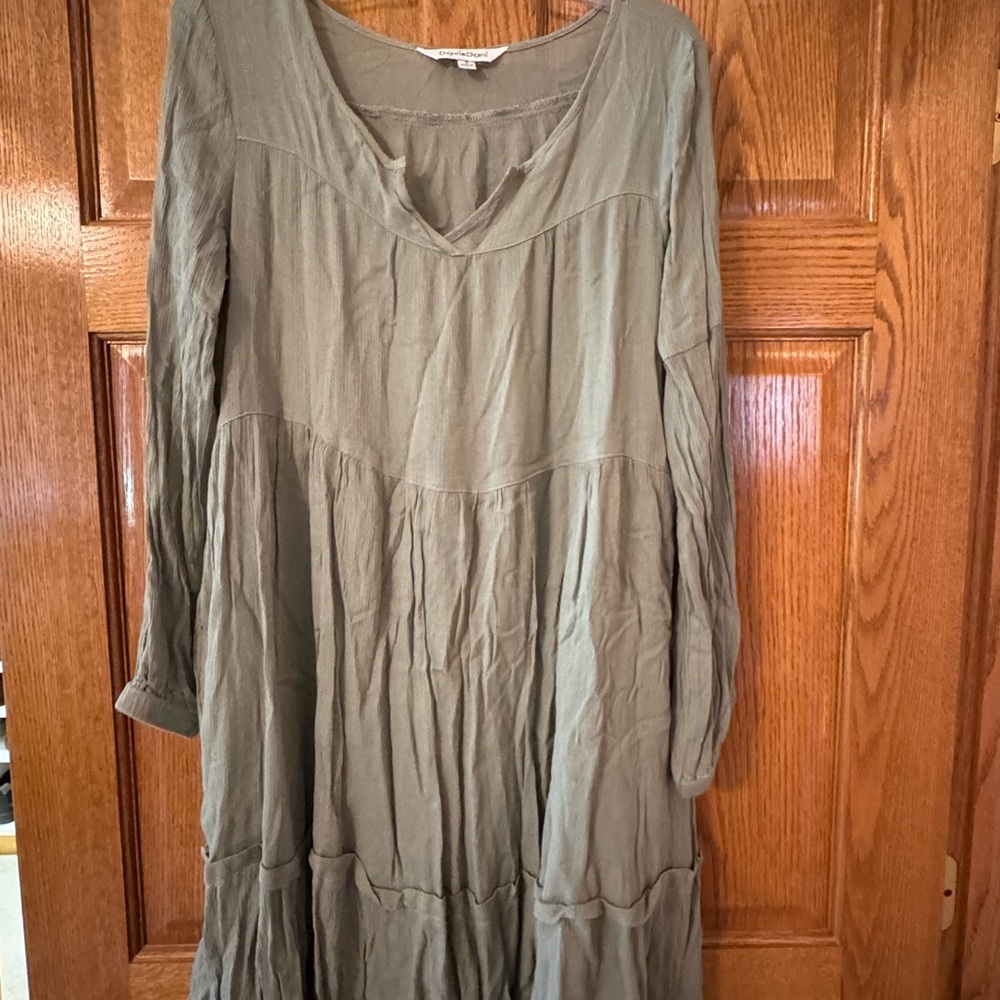 Davi & Dani Olive Sage Textured Scoop Neck Dress